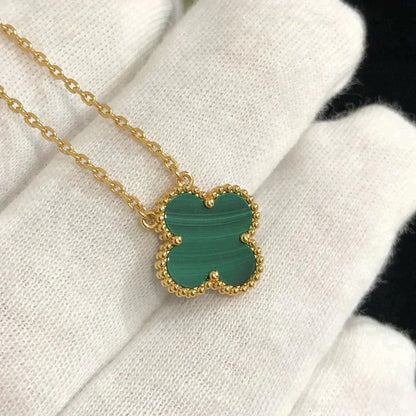 [Rose Jewellery]CLOVER 15MM MALACHITE SINGLE FLOWER  NECKLACE