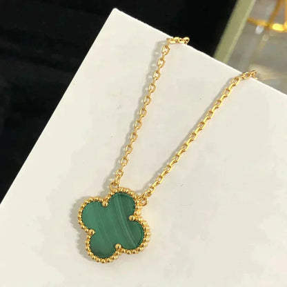 [Rose Jewellery]CLOVER 15MM MALACHITE SINGLE FLOWER  NECKLACE