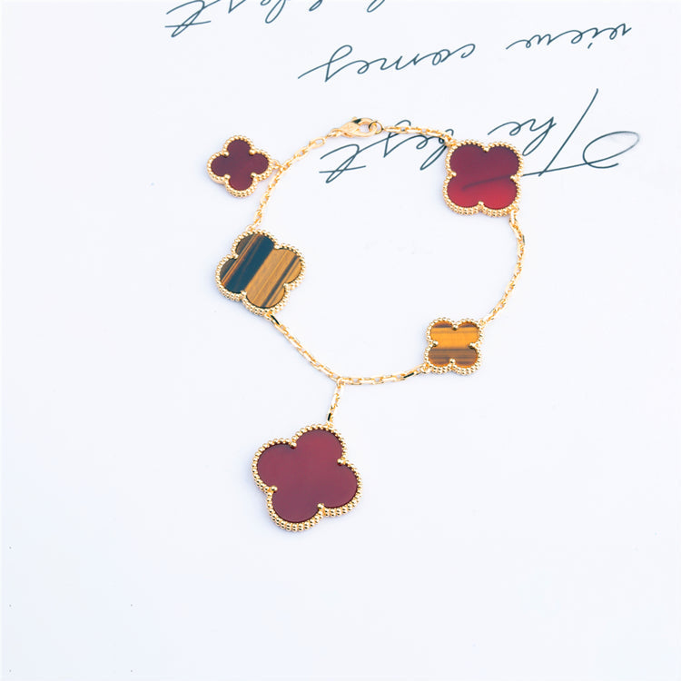 [Rose Jewellery]CLOVER BRACELET 5 MOTIFS CARNELIAN TIGER EYE