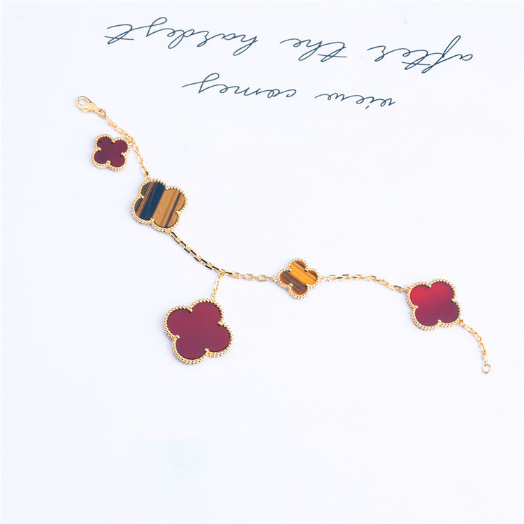 [Rose Jewellery]CLOVER BRACELET 5 MOTIFS CARNELIAN TIGER EYE