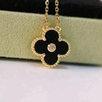 [Rose Jewellery]CLOVER 15MM DIAMOND ONYX NECKLACE