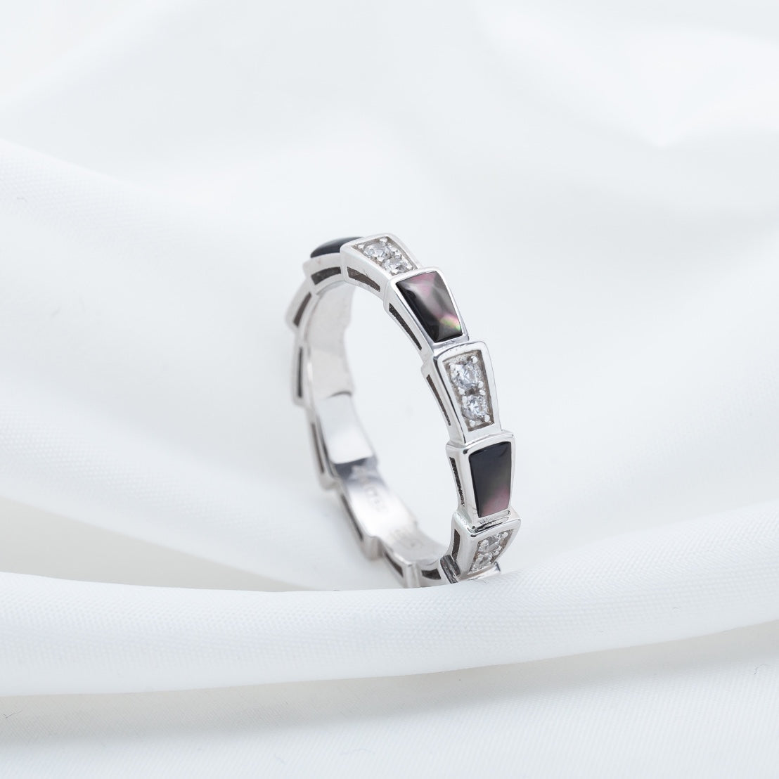 [Rose Jewellery]SERPENTI RING SILVER  DIAMOND BLACK MOP 3MM