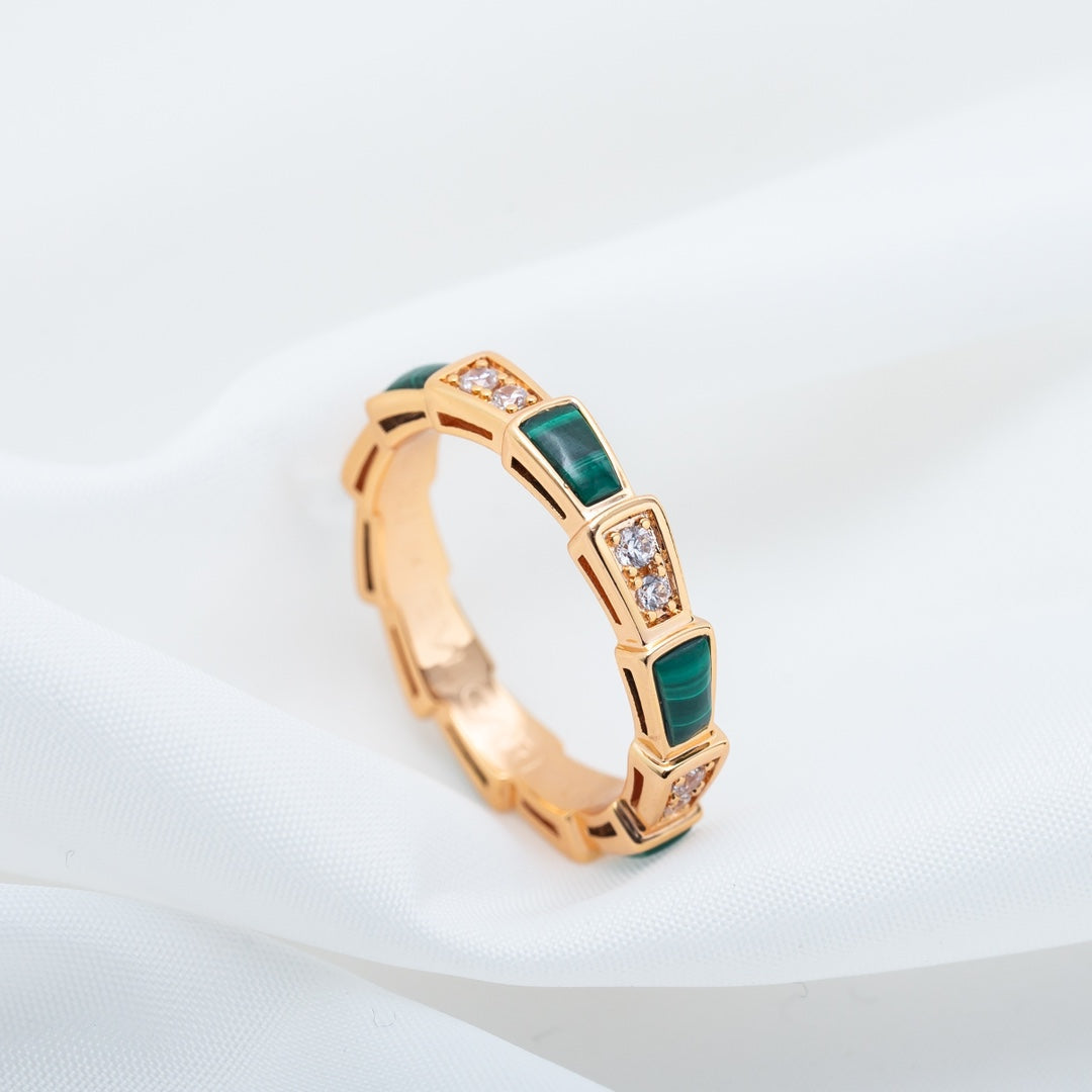 [Rose Jewellery]SERPENTI RING PINK GOLD MALACHITE DIAMOND 3MM