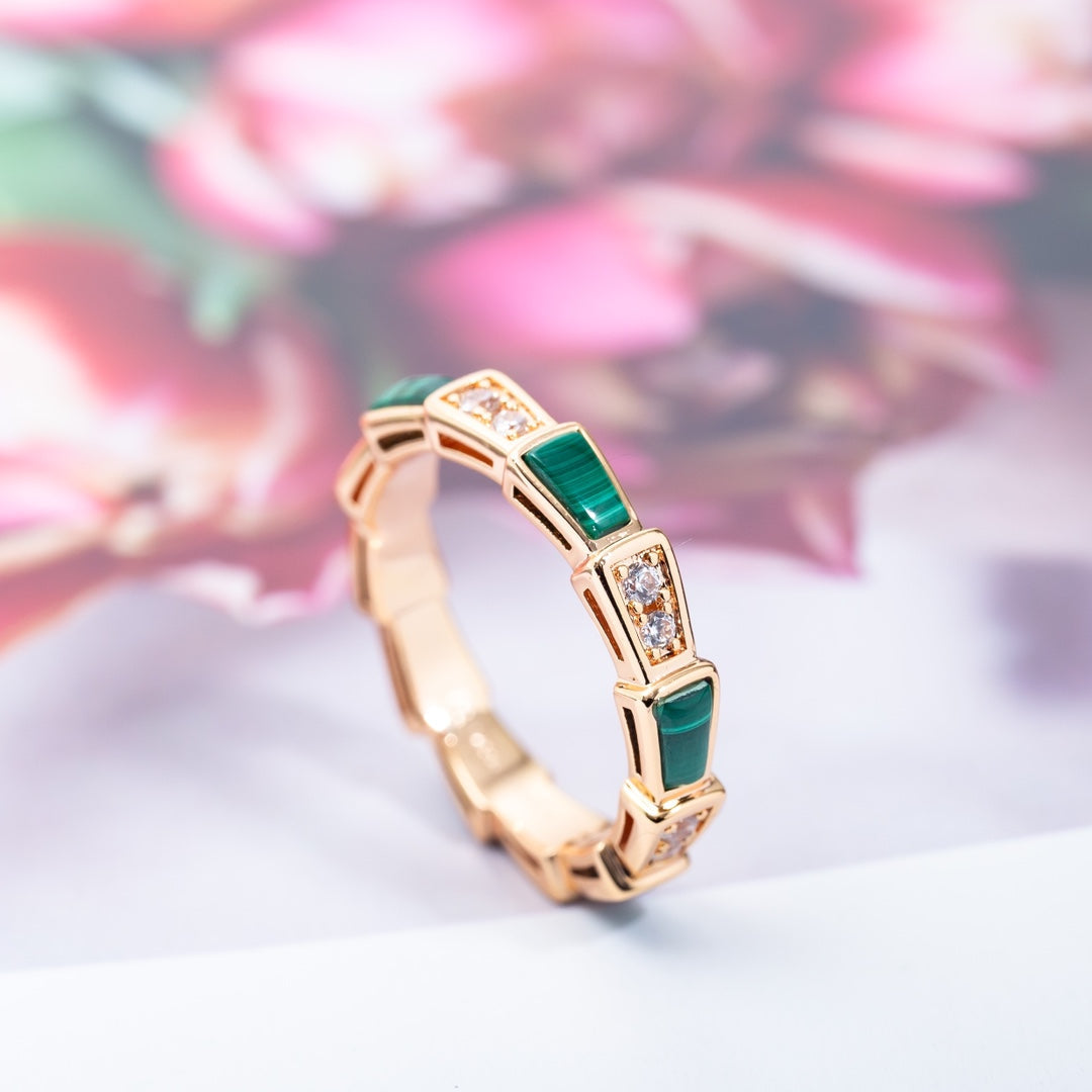 [Rose Jewellery]SERPENTI RING PINK GOLD MALACHITE DIAMOND 3MM