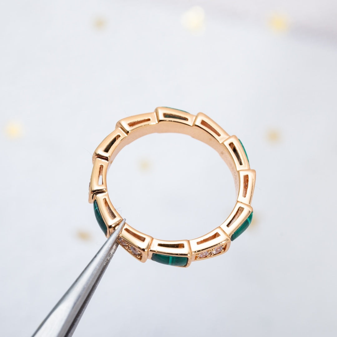 [Rose Jewellery]SERPENTI RING PINK GOLD MALACHITE DIAMOND 3MM