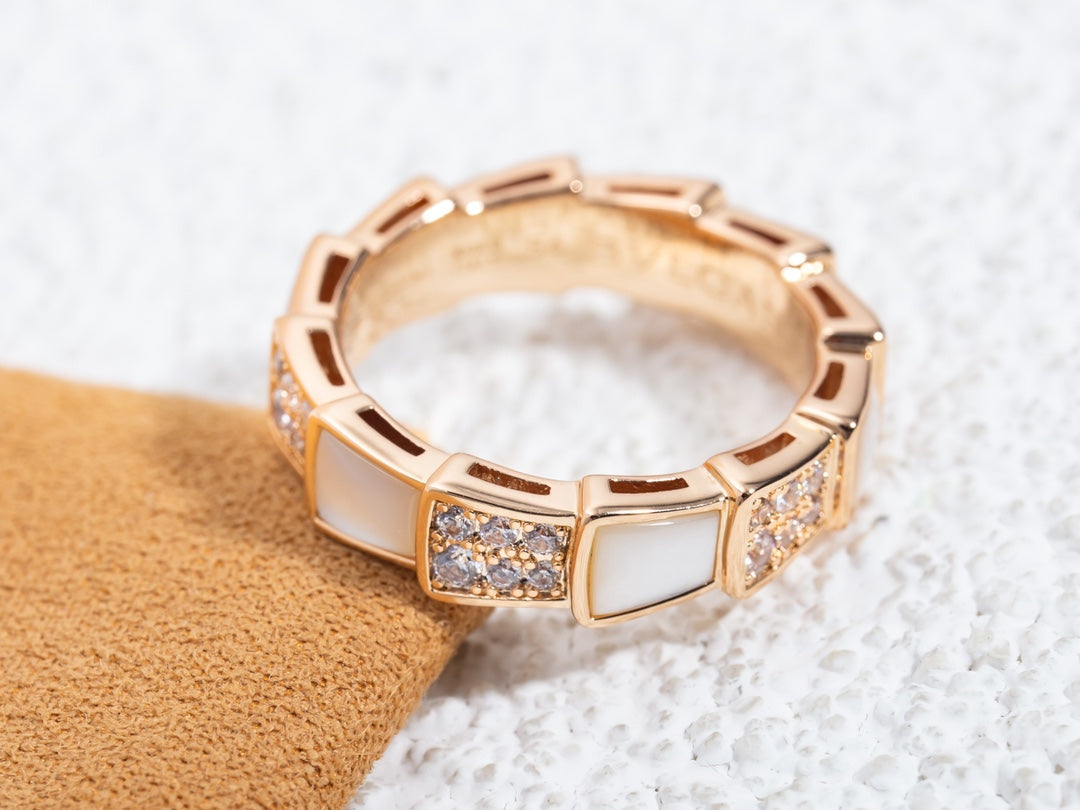 [Rose Jewellery]SERPENTI RING PINK GOLD MOP DIAMOND PAVED 4MM