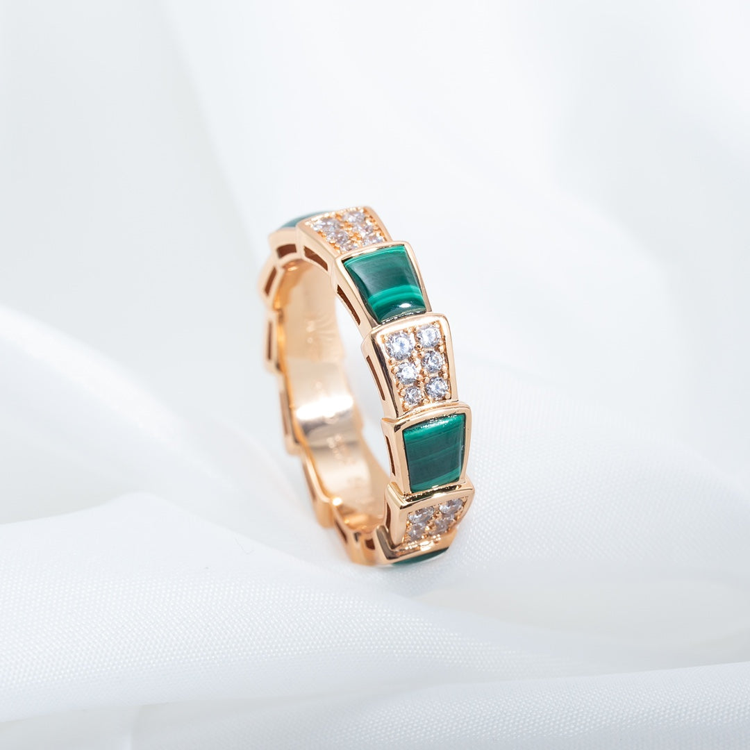 [Rose Jewellery]SERPENTI RING PINK GOLD MALACHITE DIAMOND PAVED 4MM