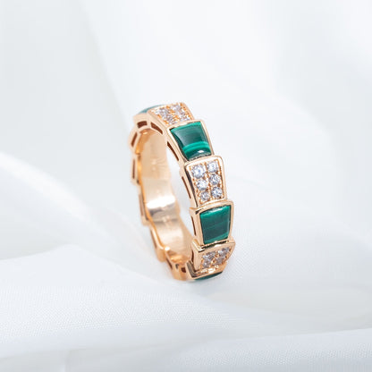 [Rose Jewellery]SERPENTI RING PINK GOLD MALACHITE DIAMOND PAVED 4MM