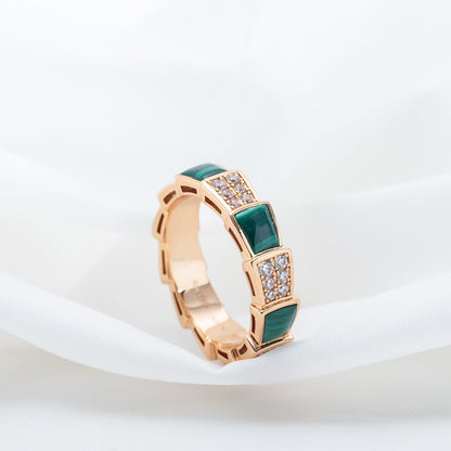 [Rose Jewellery]SERPENTI RING PINK GOLD MALACHITE DIAMOND PAVED 4MM