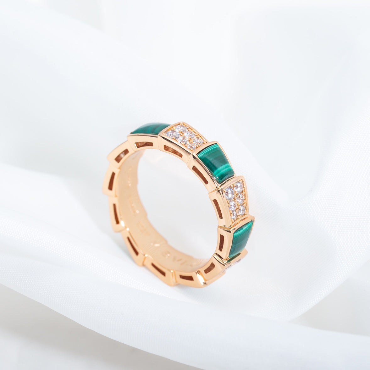 [Rose Jewellery]SERPENTI RING PINK GOLD MALACHITE DIAMOND PAVED 4MM