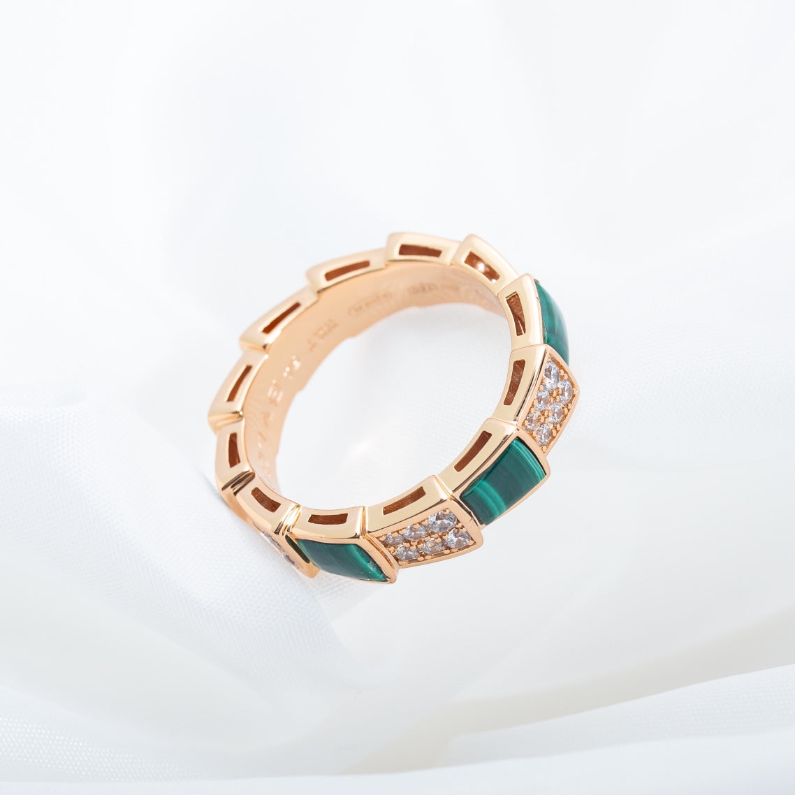 [Rose Jewellery]SERPENTI RING PINK GOLD MALACHITE DIAMOND PAVED 4MM