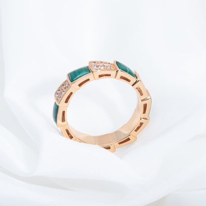 [Rose Jewellery]SERPENTI RING PINK GOLD MALACHITE DIAMOND PAVED 4MM