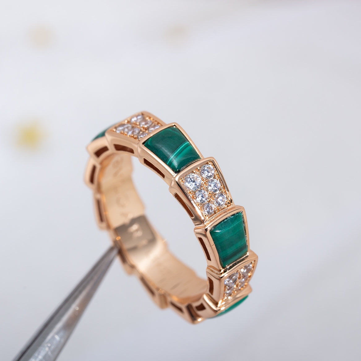 [Rose Jewellery]SERPENTI RING PINK GOLD MALACHITE DIAMOND PAVED 4MM