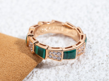 [Rose Jewellery]SERPENTI RING PINK GOLD MALACHITE DIAMOND PAVED 4MM