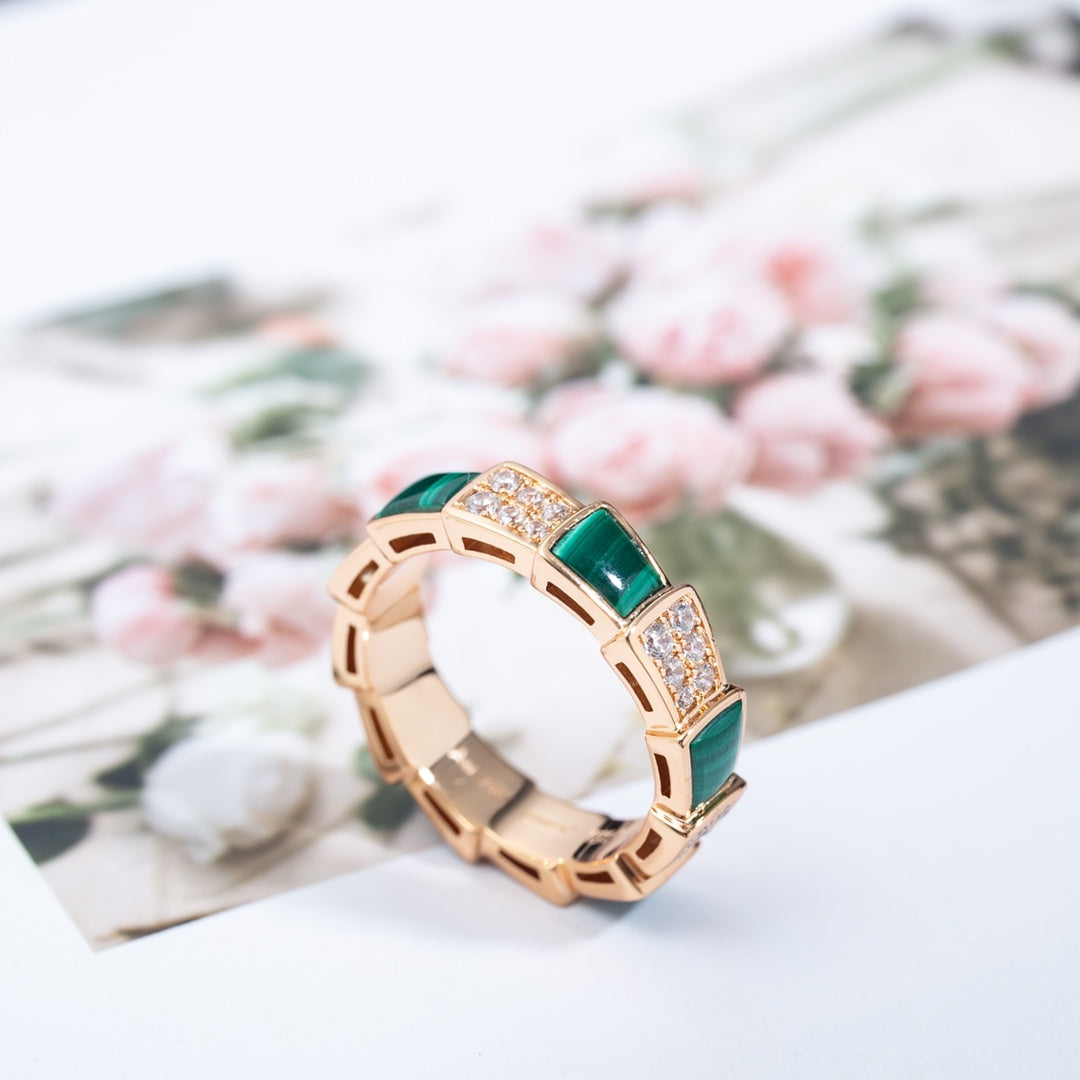 [Rose Jewellery]SERPENTI RING PINK GOLD MALACHITE DIAMOND PAVED 4MM