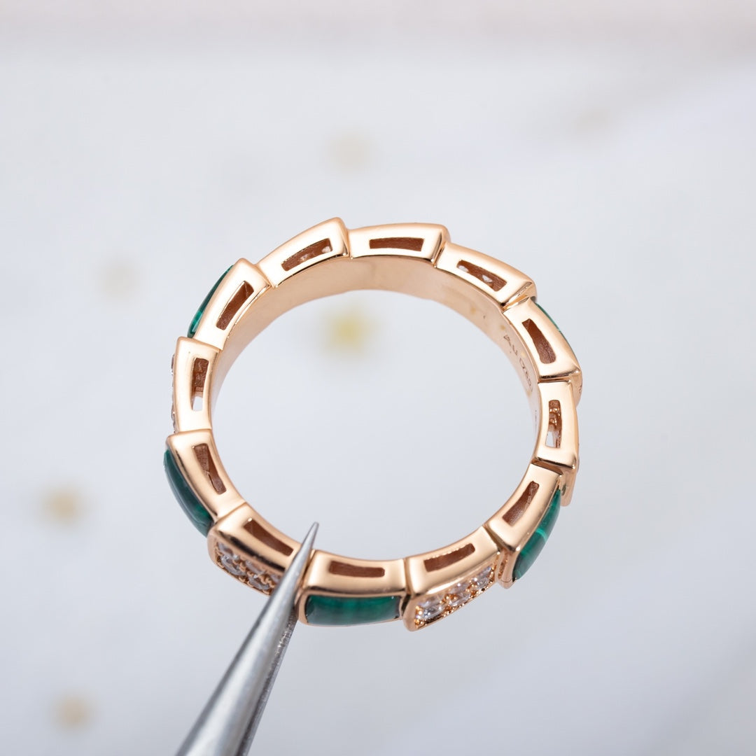 [Rose Jewellery]SERPENTI RING PINK GOLD MALACHITE DIAMOND PAVED 4MM