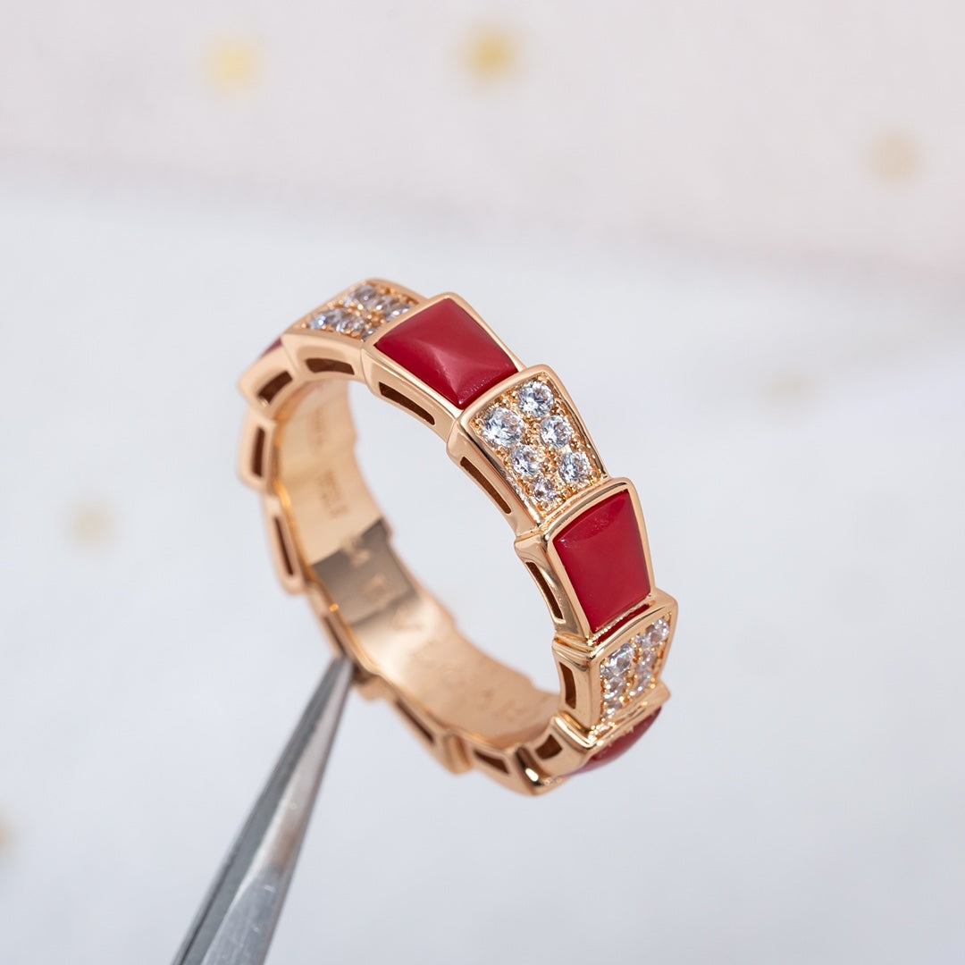 [Rose Jewellery]SERPENTI RING PINK GOLD CARNELIAN DIAMOND PAVED 4MM