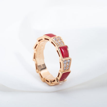 [Rose Jewellery]SERPENTI RING PINK GOLD CARNELIAN DIAMOND PAVED 4MM