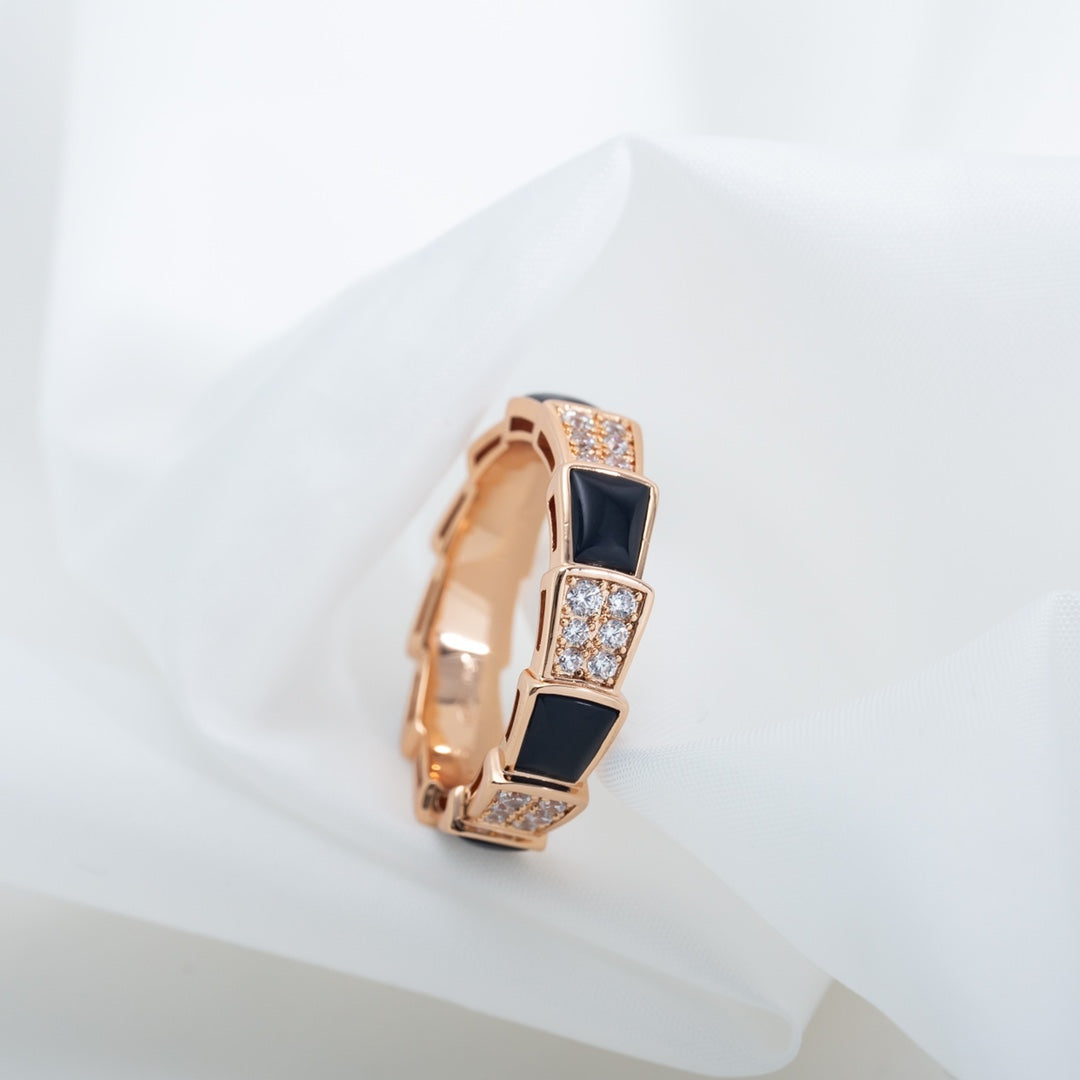 [Rose Jewellery]SERPENTI RING PINK GOLD BLACK MOP DIAMOND PAVED 4MM