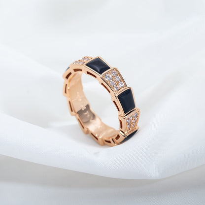 [Rose Jewellery]SERPENTI RING PINK GOLD BLACK MOP DIAMOND PAVED 4MM