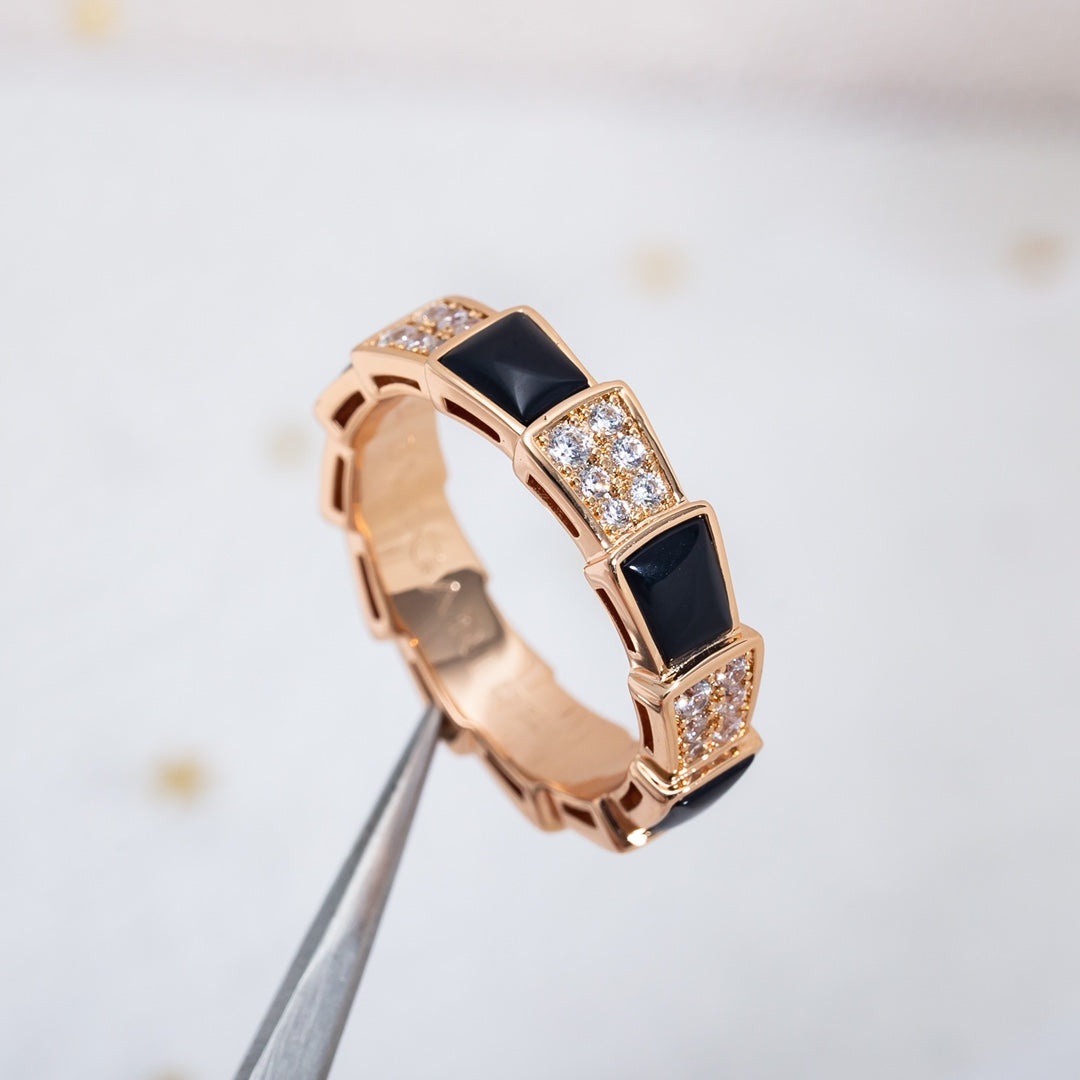 [Rose Jewellery]SERPENTI RING PINK GOLD BLACK MOP DIAMOND PAVED 4MM