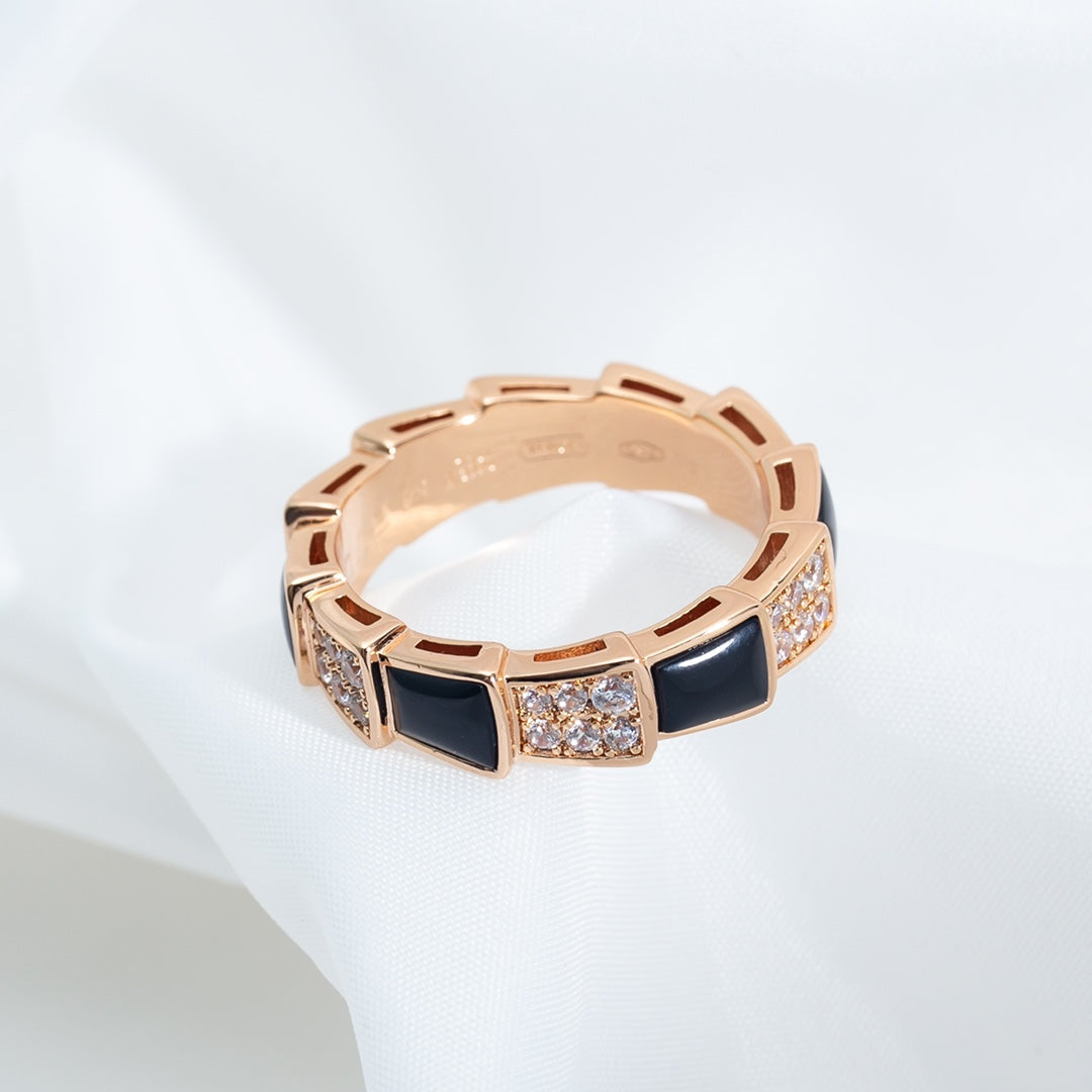 [Rose Jewellery]SERPENTI RING PINK GOLD BLACK MOP DIAMOND PAVED 4MM