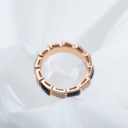 [Rose Jewellery]SERPENTI RING PINK GOLD BLACK MOP DIAMOND PAVED 4MM