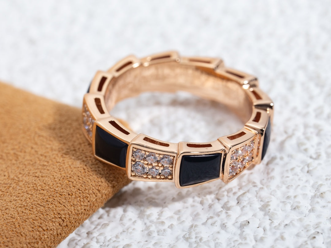 [Rose Jewellery]SERPENTI RING PINK GOLD BLACK MOP DIAMOND PAVED 4MM