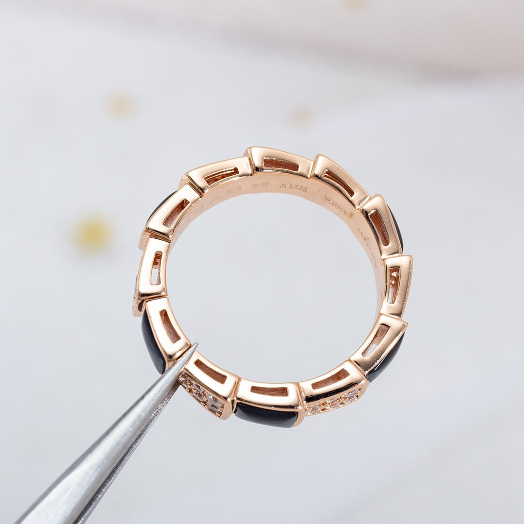 [Rose Jewellery]SERPENTI RING PINK GOLD BLACK MOP DIAMOND PAVED 4MM