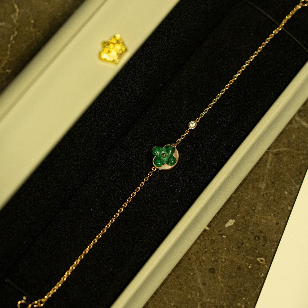 [Rose Jewellery]SUN MALACHITE 1 DIAMOND PINK GOLD BRACELET