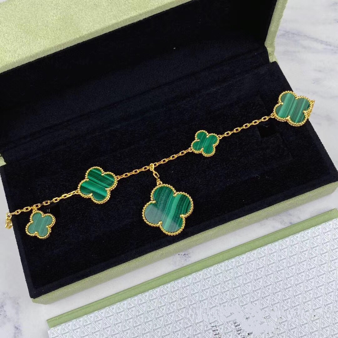 [Rose Jewellery]MAGIC CLOVER MALACHITE GOLD BRACELET 5 MOTIFS