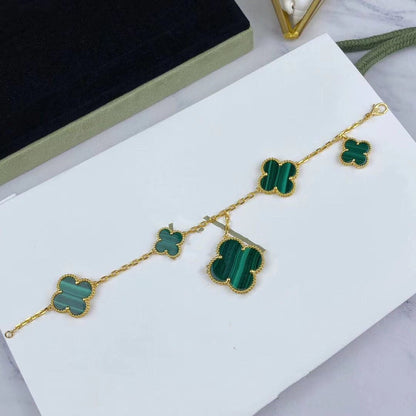 [Rose Jewellery]MAGIC CLOVER MALACHITE GOLD BRACELET 5 MOTIFS