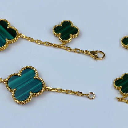 [Rose Jewellery]MAGIC CLOVER MALACHITE GOLD BRACELET 5 MOTIFS