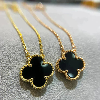 [Rose Jewellery]CLOVER 15MM BLACK ONYX SINGLE FLOWER NECKLACE