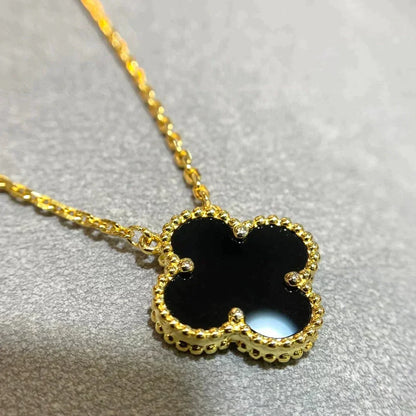 [Rose Jewellery]CLOVER 15MM BLACK ONYX SINGLE FLOWER NECKLACE