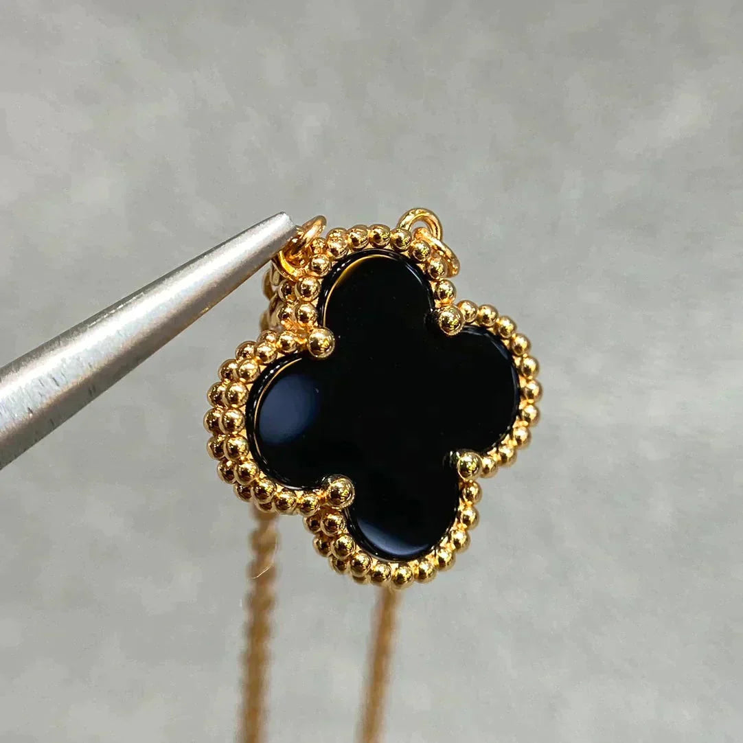 [Rose Jewellery]CLOVER 15MM BLACK ONYX SINGLE FLOWER NECKLACE