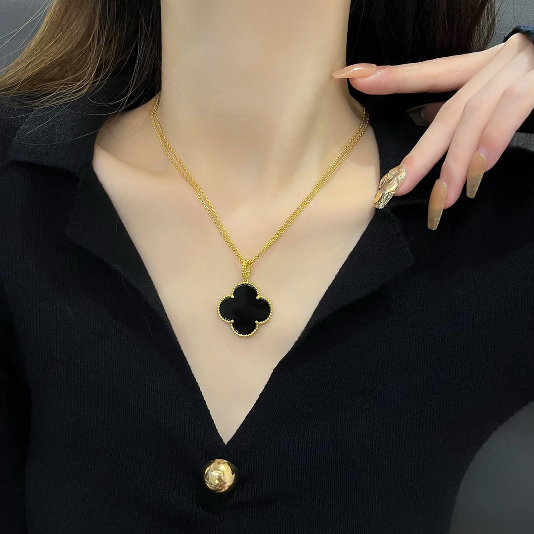 [Rose Jewellery]CLOVER 25MM NECKLACE GOLD ONYX