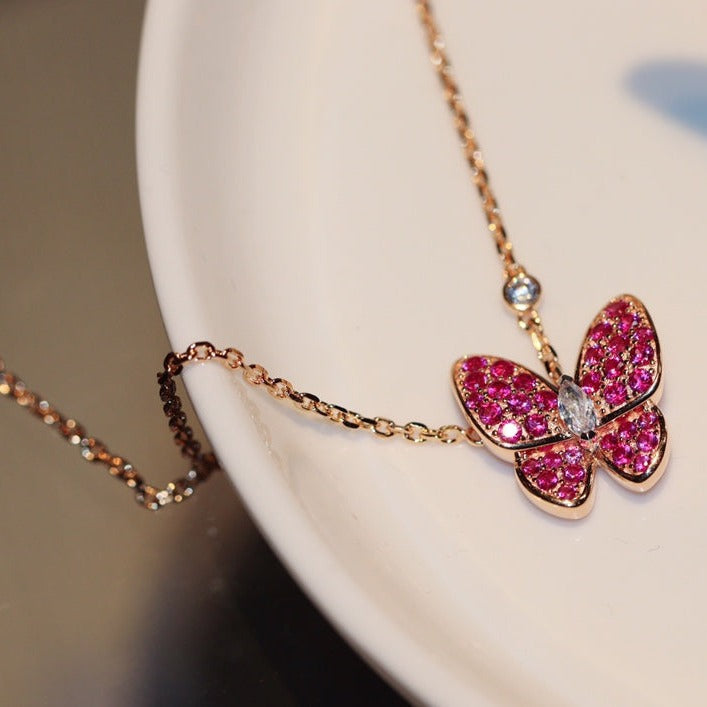 [Rose Jewellery]BUTTERFLY RED DIAMOND ROSE GOLD NECKLACE