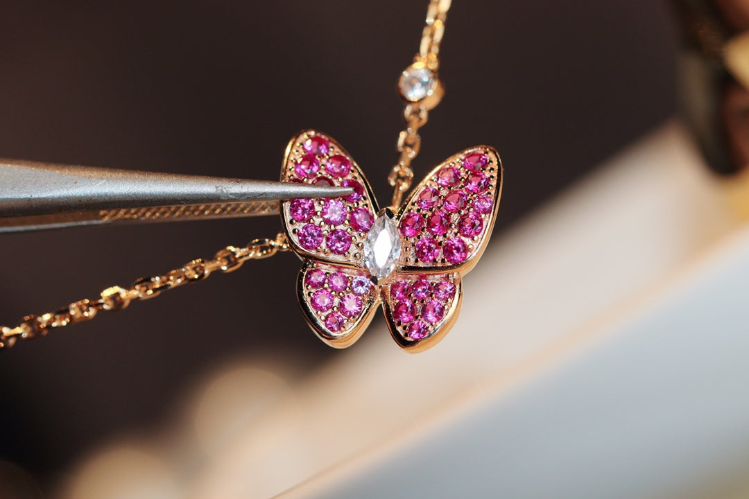 [Rose Jewellery]BUTTERFLY RED DIAMOND ROSE GOLD NECKLACE