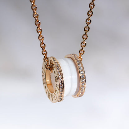 [Rose Jewellery]ZERO 1 WHITE CERAMIC PINK GOLD DIAMOND NECKLACE