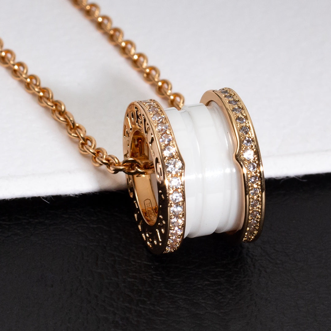 [Rose Jewellery]ZERO 1 WHITE CERAMIC PINK GOLD DIAMOND NECKLACE