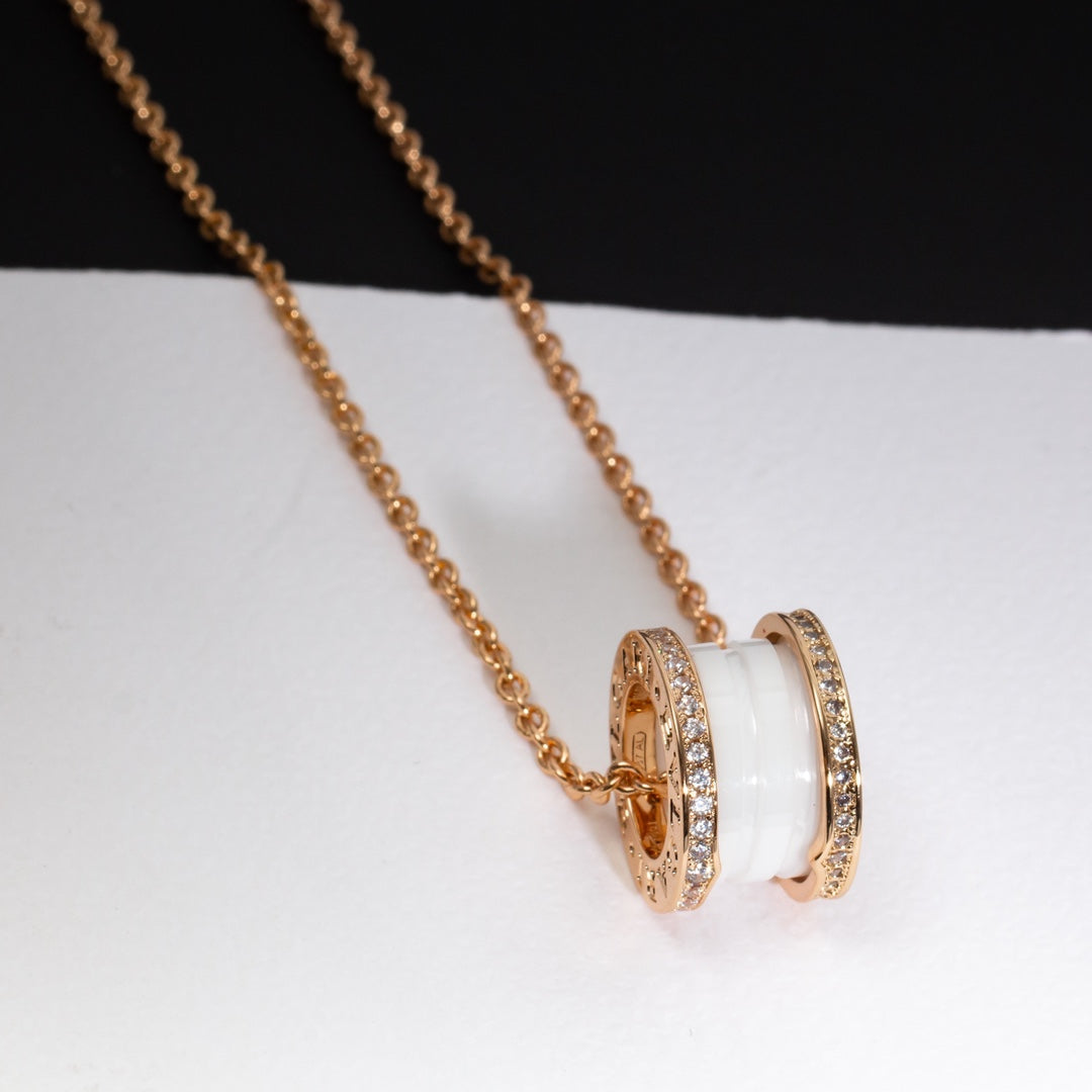 [Rose Jewellery]ZERO 1 WHITE CERAMIC PINK GOLD DIAMOND NECKLACE