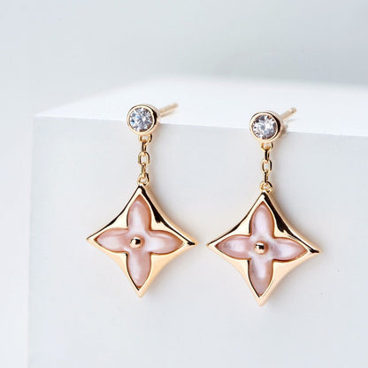 [Rose Jewellery]DOUBLE STAR PINK GOLD MOP DROP EARRINGS