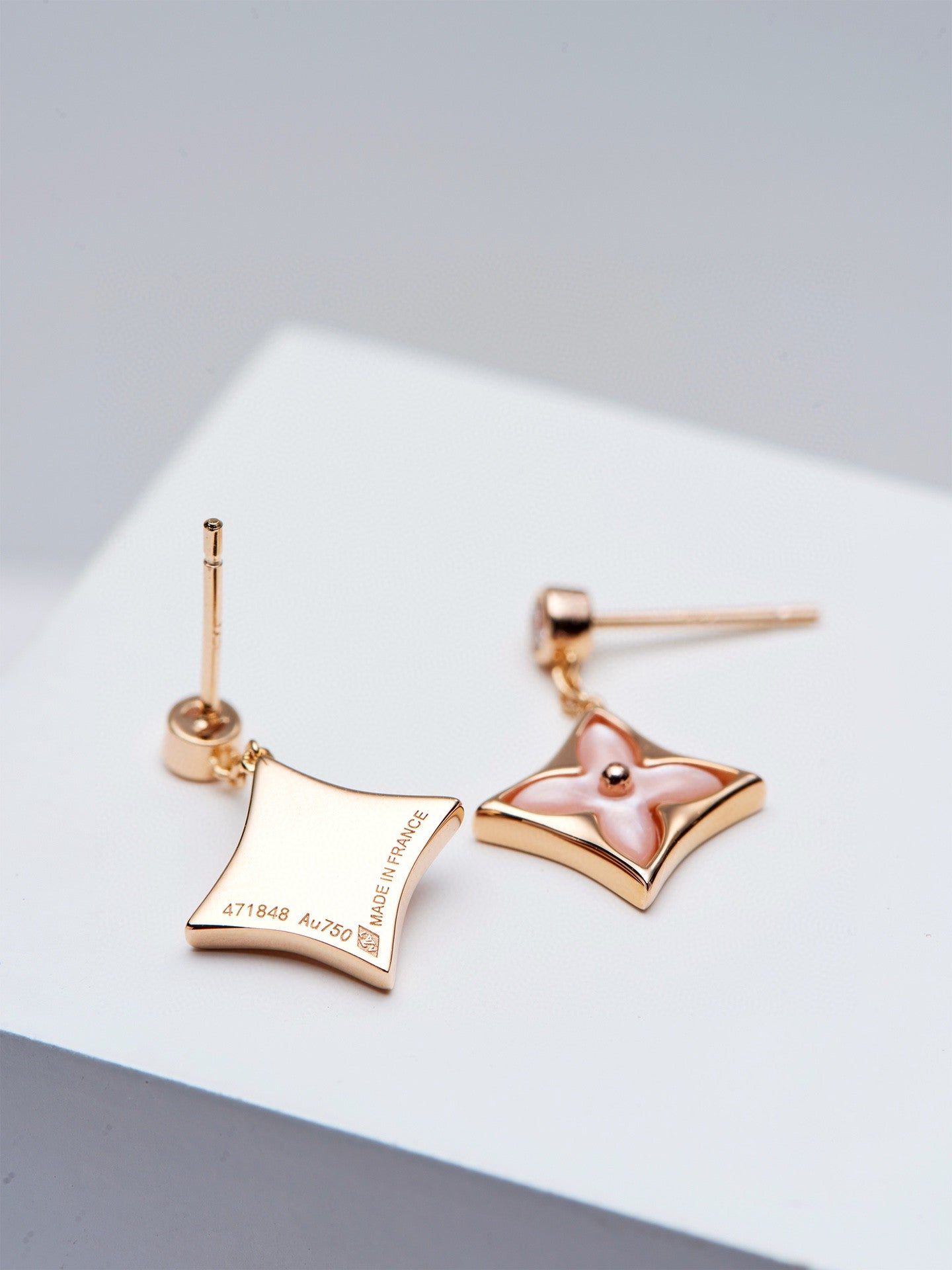 [Rose Jewellery]DOUBLE STAR PINK GOLD MOP DROP EARRINGS