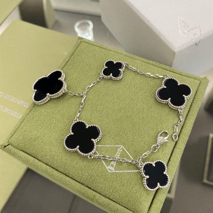 [Rose Jewellery]CLOVER 5 MOTIFS SIVLER ONYX BRACELET