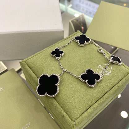 [Rose Jewellery]CLOVER 5 MOTIFS SIVLER ONYX BRACELET