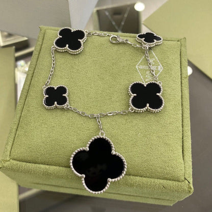 [Rose Jewellery]CLOVER 5 MOTIFS SIVLER ONYX BRACELET