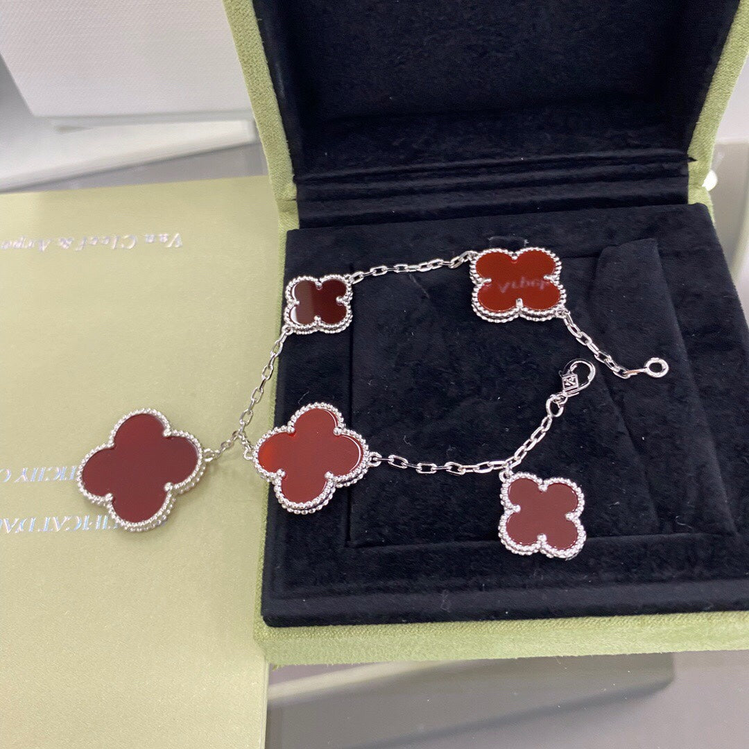 [Rose Jewellery]CLOVER 5 MOTIFS SIVLER CARNELIAN BRACELET