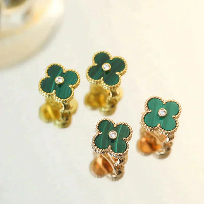 [Rose Jewellery]CLOVER MEDIUM 1 MOTIFS MALACHITE DIAMOND EARRINGS