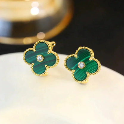 [Rose Jewellery]CLOVER MEDIUM 1 MOTIFS MALACHITE DIAMOND EARRINGS